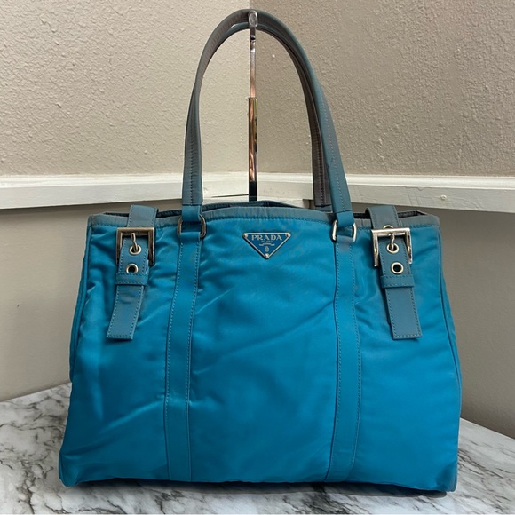 Prada Tessuto Blue Nylon Purse Tote Bag Authentic BR2506 - Picture 1 of 16